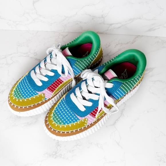 Kaleidoscope Kicks: Multicolor Knitted Patchwork Sneakers - Picture 5 of 9